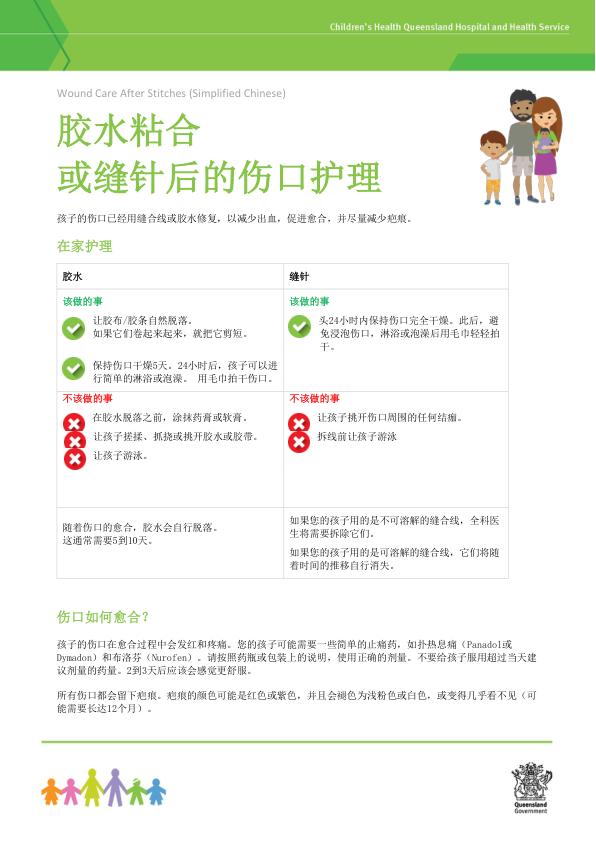 Thumbnail of Wound care after glue or stitches – Chinese (simplified) – 简体中文