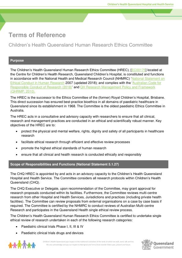 Thumbnail of Human research ethics committee – terms of reference