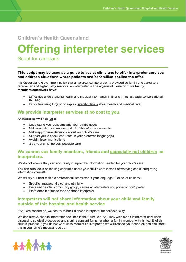 Thumbnail of Offering interpreter services – script for clinicians