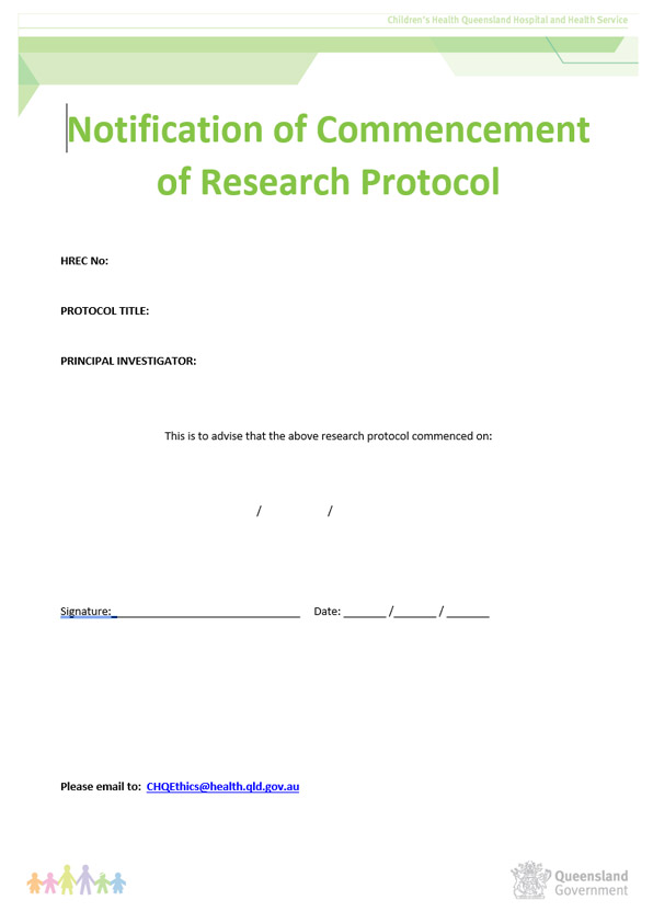 Thumbnail of Notification of commencement of research protocol form