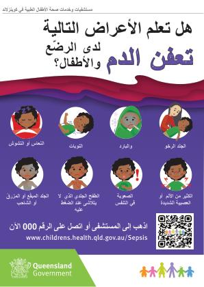 Thumbnail of Do you know the signs of Sepsis in children postcard in العربية / Arabic 