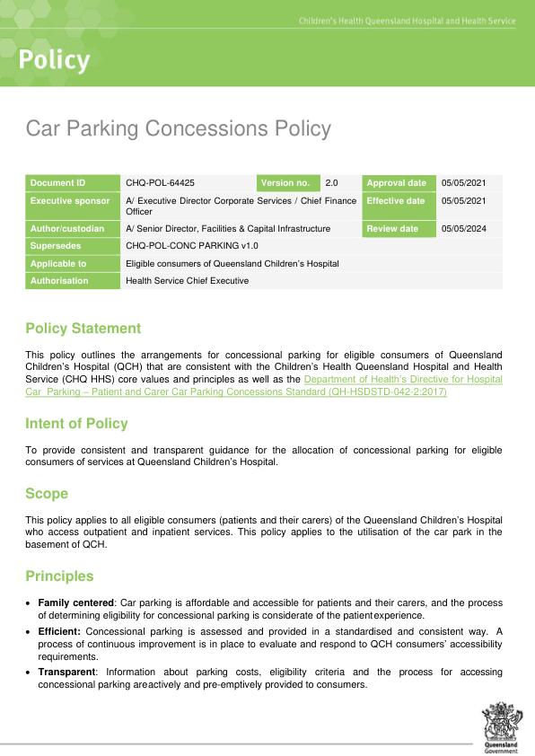 Thumbnail of Concessional parking policy