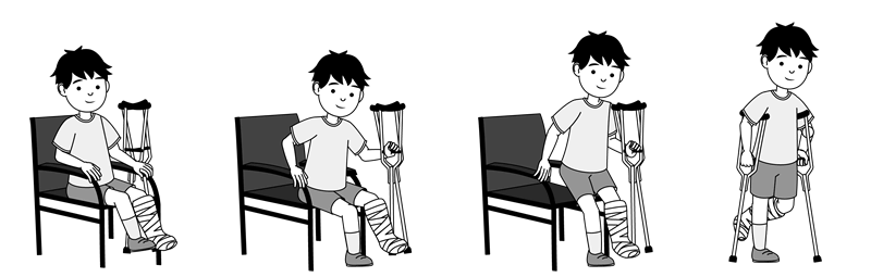 Crutches can help you get if you're sitting in a chair. Lean one arm onto both crutches to lever yourself into a standing position.