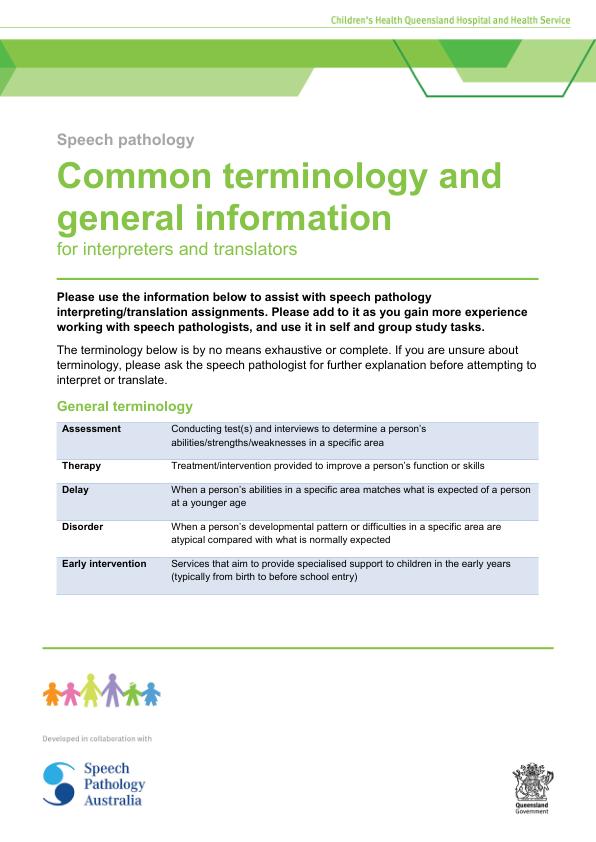 Thumbnail of Common terminology and general information for interpreters and translators