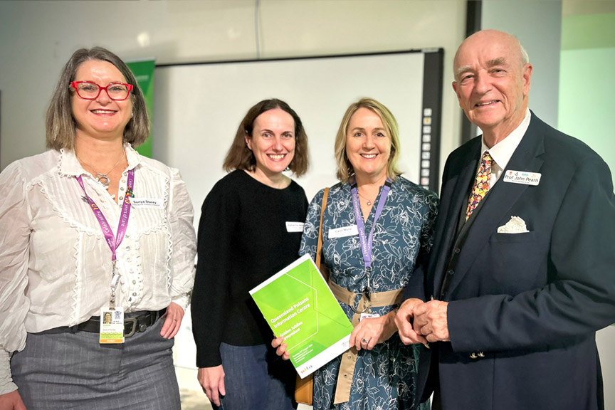 Staff at QPIC's Golden Jubilee symposium (left to right) QCH Director of Pharmacy Associate Professor Sonya Stacey, A/Professor Katherine Isoardi, QPIC manager Carol Wylie and Professor John Pearn