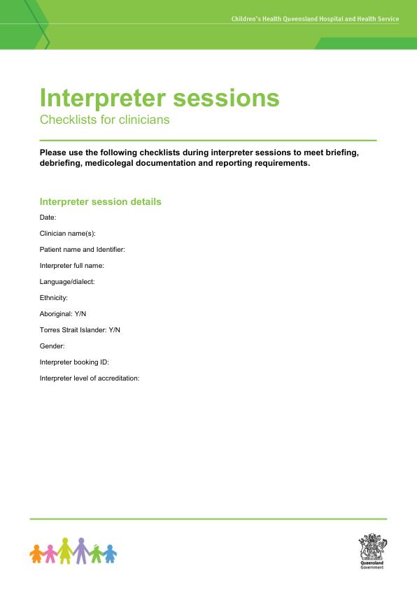 Thumbnail of Word template: Interpreter sessions – checklists for clinicians