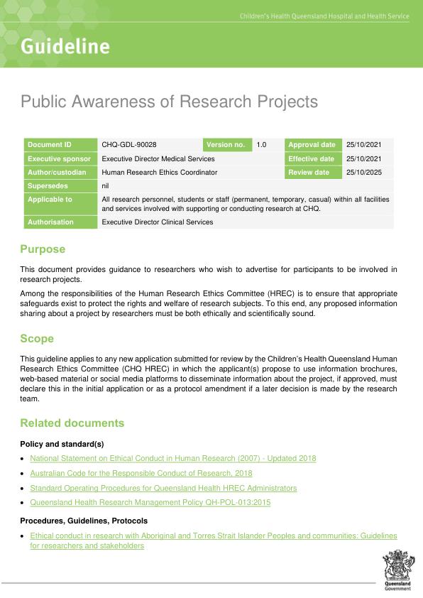 Thumbnail of Public awareness of research projects guideline