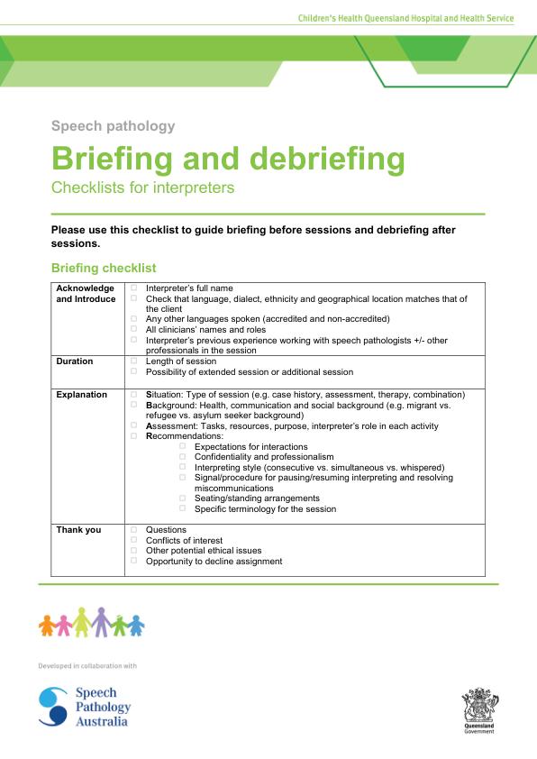 Thumbnail of Briefing and debriefing checklist for interpreters