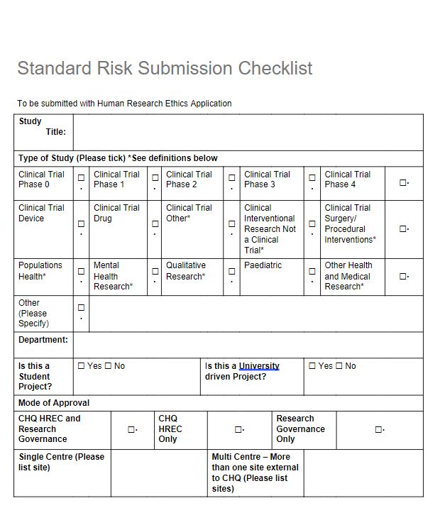 Thumbnail of Standard Risk Submission Checklist