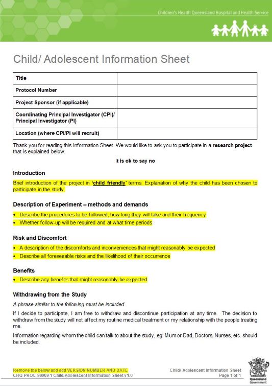 Thumbnail of Child and Adolescent Information Sheet