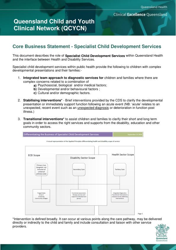 Thumbnail of Specialist Child Development Services core business statement