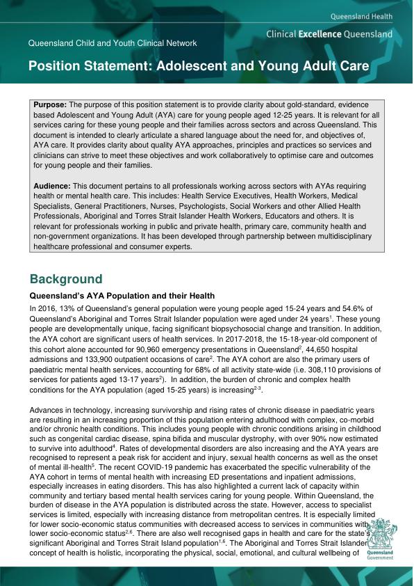 Thumbnail of Position statement - adolescent and young adult (AYA) care