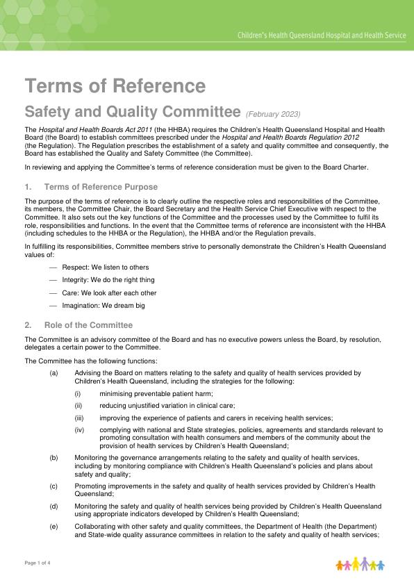 Thumbnail of Safety and Quality Committee Terms of Reference