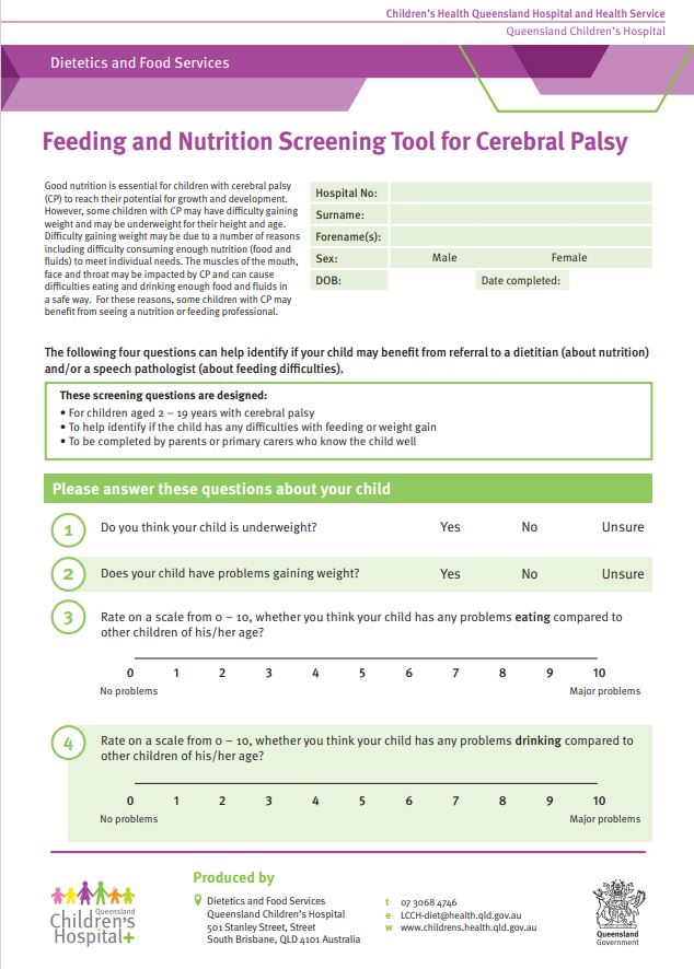 Thumbnail of Cerebral palsy feeding and nutrition screening tool (FNST)
