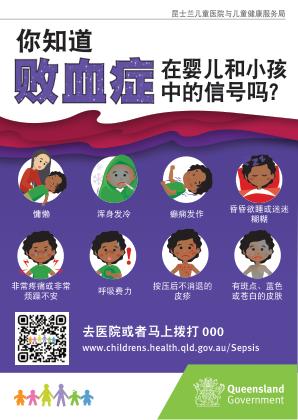 Thumbnail of Do you know the signs of Sepsis in children postcard in 简化字 / Chinese