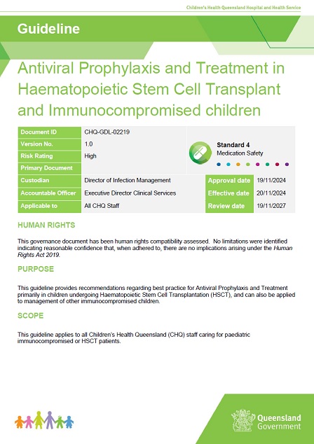 Thumbnail of Antiviral Prophylaxis and Treatment in Haematopoietic Stem Cell Transplant and Immunocompromised children guideline