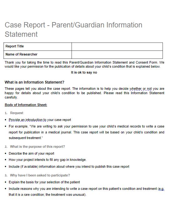 Thumbnail of Case Report Information Sheet